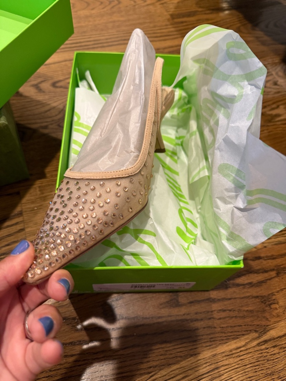 Sam Edelman Beige Embellished Pointed Toe Slingback Heels